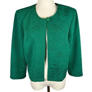 NY Collection Emerald‎ Green Textured Button Front Jacket Size 14 Career New